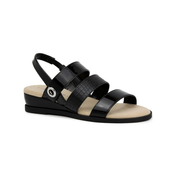 KAREN SCOTT Womens Black Hardware Detail Cushioned Xeena Round Toe Wedge Slip On Slingback Sandal 11 M
