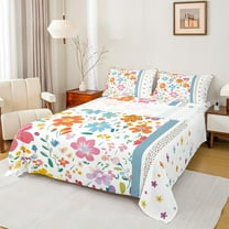 jejeloiu Cartoon Floral Bed Sheets,Multicolor Polka Dotscolorful King Sheets,Kawaii Flower Sheet Set For Children,Super Cozy Room Decor,4-Piece