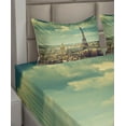 thumbnail image 5 of Ambesonne Eiffel Tower Fitted & Top Sheet Set with Shams, Building Aerial View, Green Brown Mint Green, 5 of 7