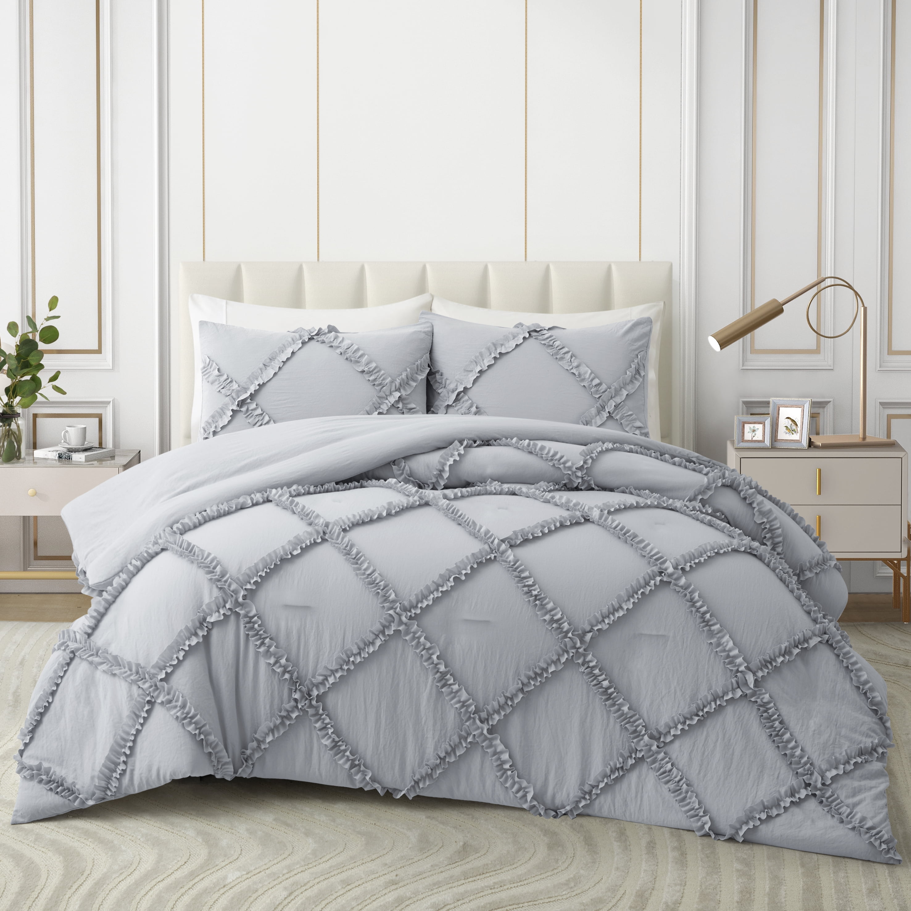 Comforter Set Twin Size Bedding – 2 Piece Farmhouse College Bedding Set Cover Ruffle & Lightweight Comforter and Pillow Case Vintage Bedding for Dorm Room as Home Bed Set Boho Comforter for Comfort