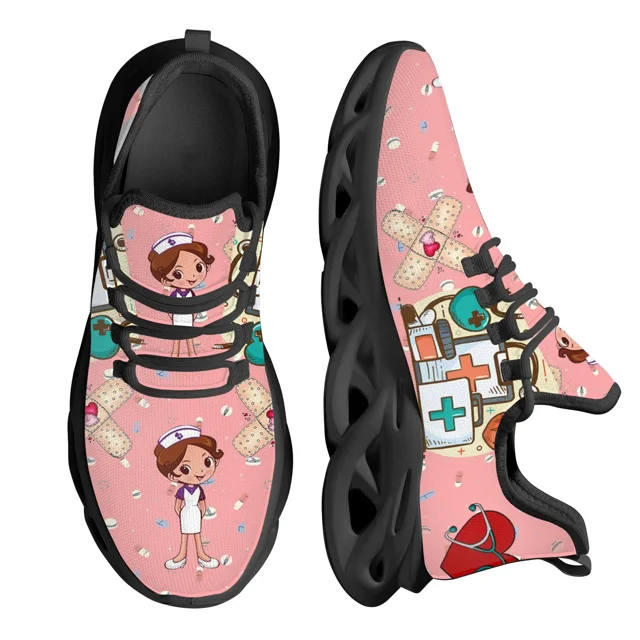 Zapatos de enfermera para mujer, blancos, con dibujos animados, cómodos, transpirables, con plataforma, de malla tejida
