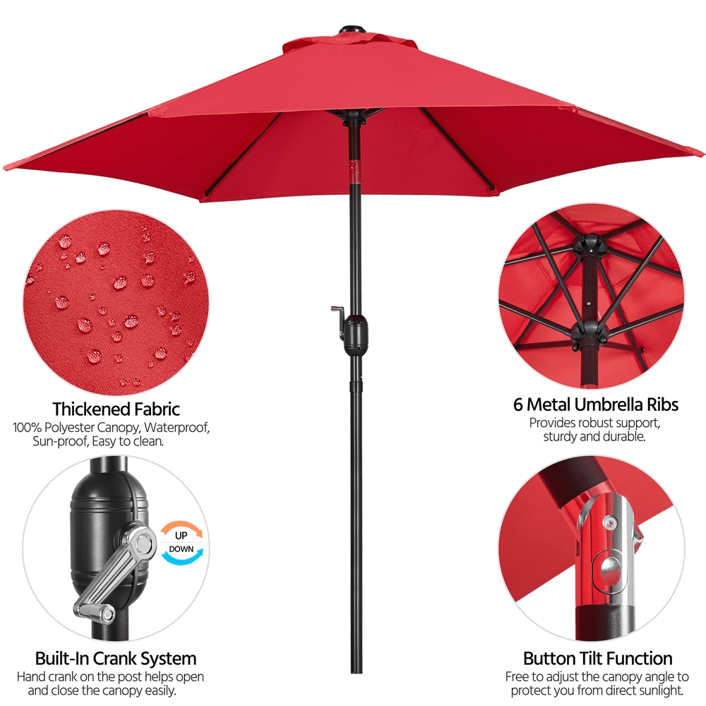 Renwick 7.5ft Patio Market Umbrella with 6 Ribs Push-button Canopy Tilt, Red