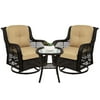 Best Choice Products 3-Piece Patio Wicker Bistro Furniture Set w/ 2 Cushioned Swivel Rocking Chairs, Side Table - Beige