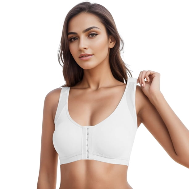 Gibobby Brasieres Deportivos Para Mujer Ropa interior de mujer Sujetador deportivo con cierre de botón frontal Sujetador abierto de ropa interior(Blanco,XX-Grande)