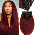 thumbnail image 2 of 100% Human Hair Wig Kinky Straight 24" T1B/99J Burgundy Ombre Hair Heat Resistant Bleachable, 2 of 7