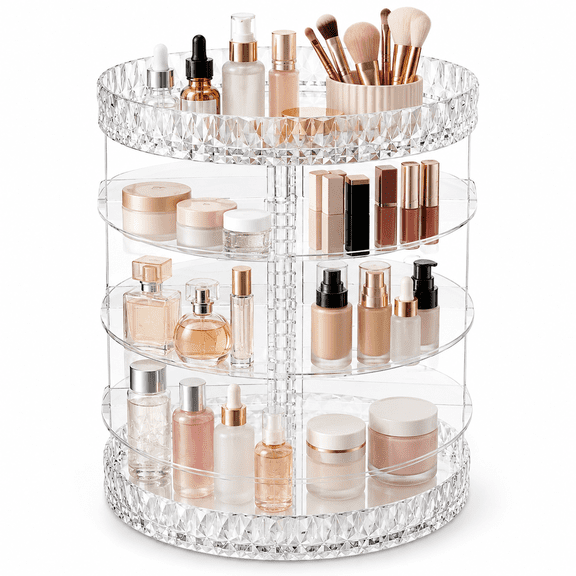 Rotating Makeup Organizer and Storage, 360 Degree Spinning, 4 Adjustable Trays Perfect for Vanity Dresser and Bathroom, Cosmetics and Perfume Organizer