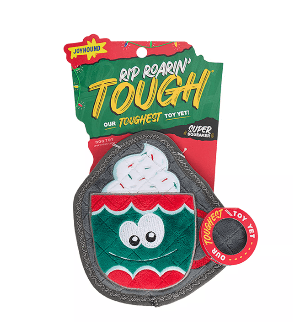 Christmas Dog Toy Joyhound Rip Roarin' Tough Plush Hot Cocoa Mug Holiday Squeaker Dog Toy - Aggressive Chewers