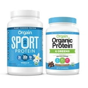 Orgain - Organic Vegan, Gluten Free Plant Based Protein & Greens Powder - Creamy Chocolate Fudge (1.94 LB) + Sports Protein Powder - Vanilla (2.01 LB)