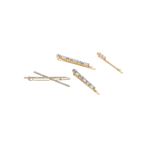 Time and Tru Women's Gold Tone Metal Crystal Embellished Bobby Pin Set, 5-Piece