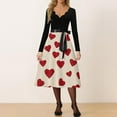 thumbnail image 2 of Valentines Day Dresses Scalloped Neck Fit and Flare Dress with Heart Print Waist Vintage Style Skater Midi for Women Hot Pink S, 2 of 4