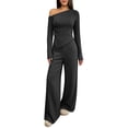 thumbnail image 3 of ByworldtasicNo Boundaries Women Two Piece Outfits Sets Lounge Off Shoulder Long Sleeve Top Wide Leg Pant Tracksuit Sets, 3 of 8