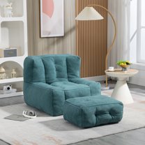 Accent Chair with Ottoman Set,Modern Velvet Bean Bag Chair for Adults and Childs,Upholstered Lazy Sofa Chair Armchair for Living room, Bedroom, Apartment,Green