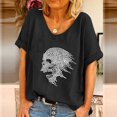 thumbnail image 2 of Mujeres verano moda manga corta cuello redondo perforación caliente cráneo blusa casual camiseta Tops Fridja  bn3545, 2 of 6