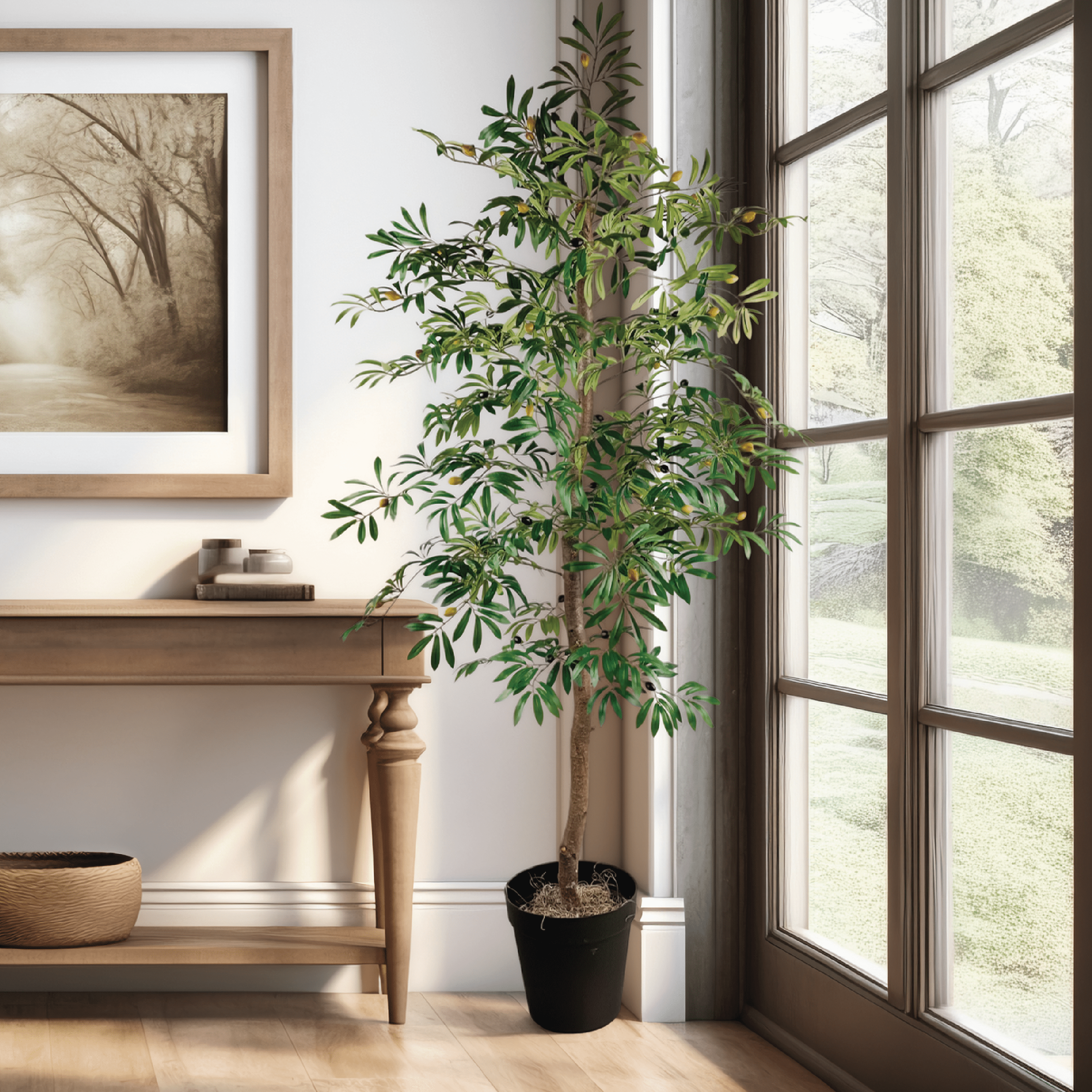 Artificial Tree, LCG Florals 6ft Olive Tree in Black Growers Pot, Fake Indoor Faux Tree for Living Room, Office, and Home Decor
