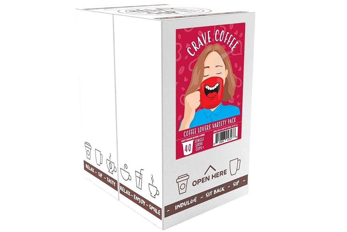 Crave Beverages Coffee Lovers Coffee Pods Variety Pack Sampler - Flavored and Non Flavored, for Keurig K Cup Brewers, 40 Count