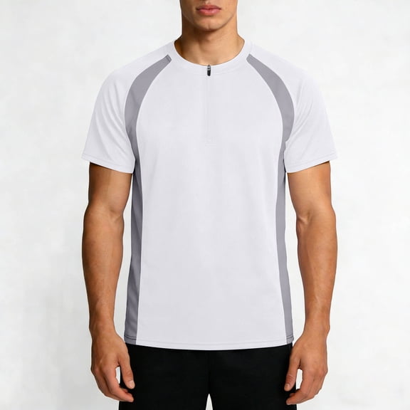 Running T Shirts for Men Plus Size XS-5X Short Sleeve Gym Tees Tops with Zipper Crewneck Casual Color Block Pullover Athletic Workout Tshirts Shirt