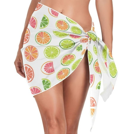 Beach Mini Dress Colorful Lemon Slice Swimsuit Coverup for Women Swimwear Cover Ups Short Triangle Beach Skirt L