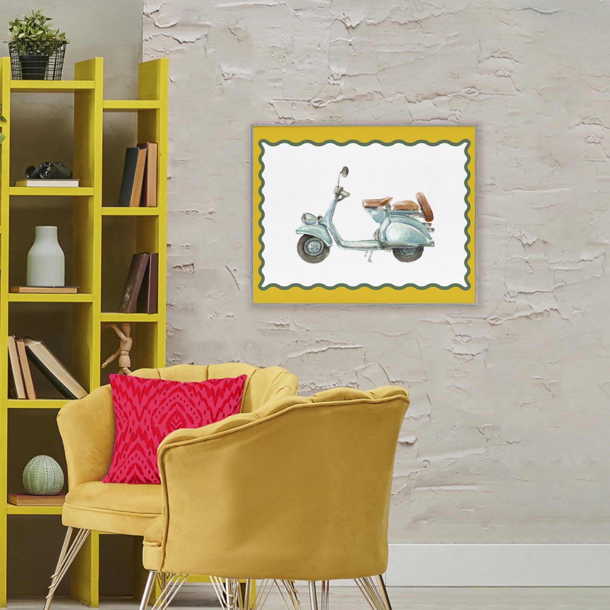 Stupell Industries Blue Vespa with Yellow Border Gray Framed Giclee Art, design by Lanie Loreth