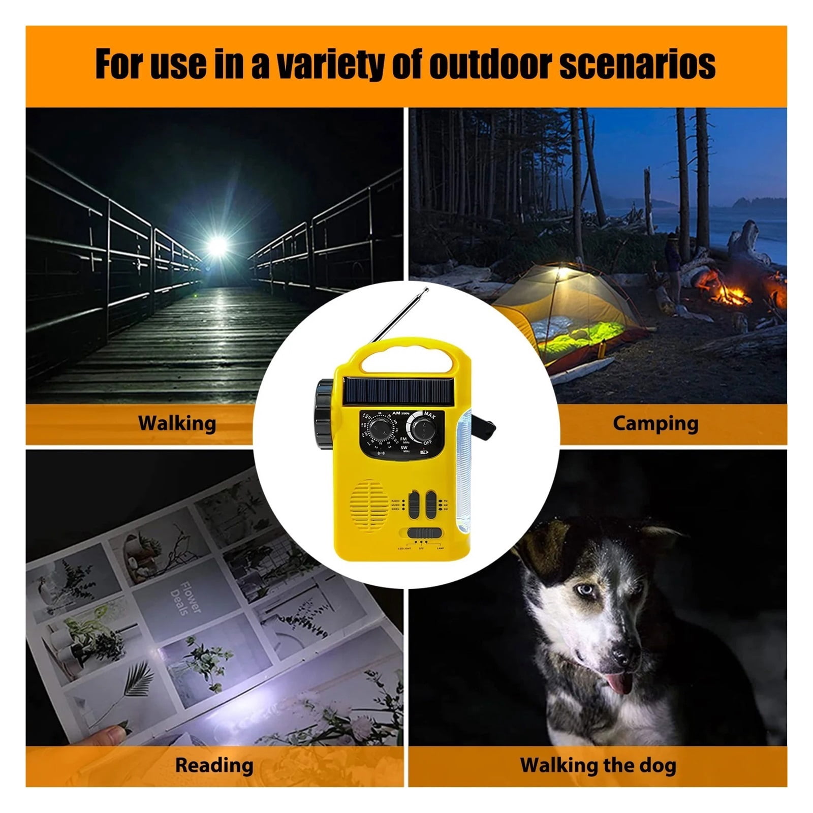 Multifunction Radio Hand Crank Solar USB FM/ AM Weather Radios Outdoor Emergency Flashlight Torch Power Bank