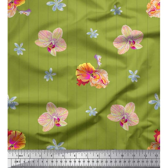 Soimoi Georgette Viscose Fabric Stripe,Wildflower & Orchids Floral Fabric Prints By Yard 42 Inch Wide