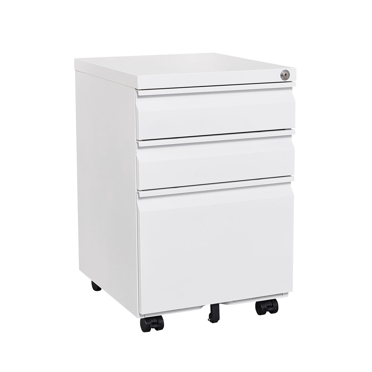 3-Drawer Mobile File Cabinet with Lock, 5 Wheels (2 Brakes+Anti-Tip),Cold Rolled Steel Fully Assembled Metal Filing Cabinet with Pen Tray & Hanging Bar for Home Office, Fits Letter/Legal/A4 Files