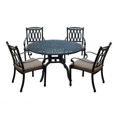 Fully Welded Chair - Oakland Living Milan Aluminum 5 Piece Dining Set with 48-inch Round Dining Table and 4 Fully Welded Cast Aluminum cushioned Dining Chairs