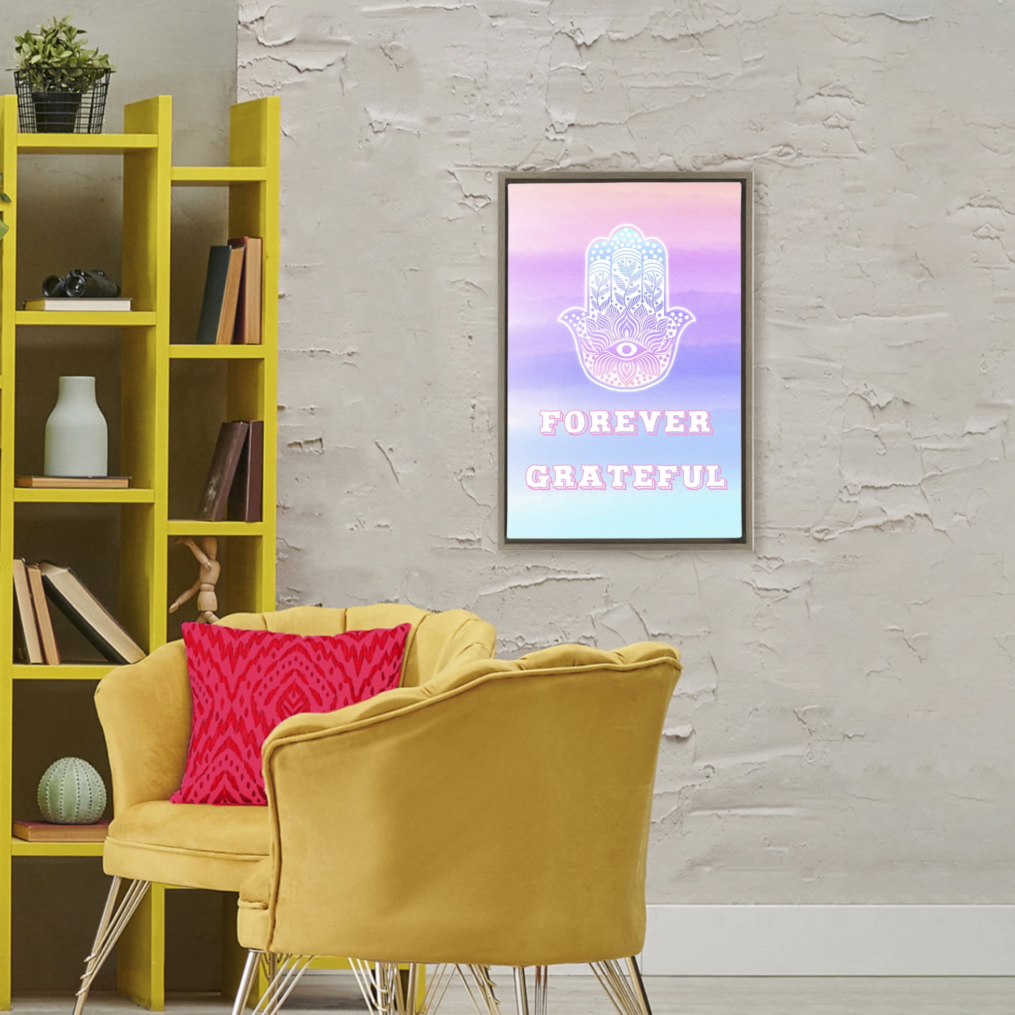 Stupell Industries Forever Grateful Hamsa Brown Framed Floater Canvas Wall Art, design by Pooja Dave