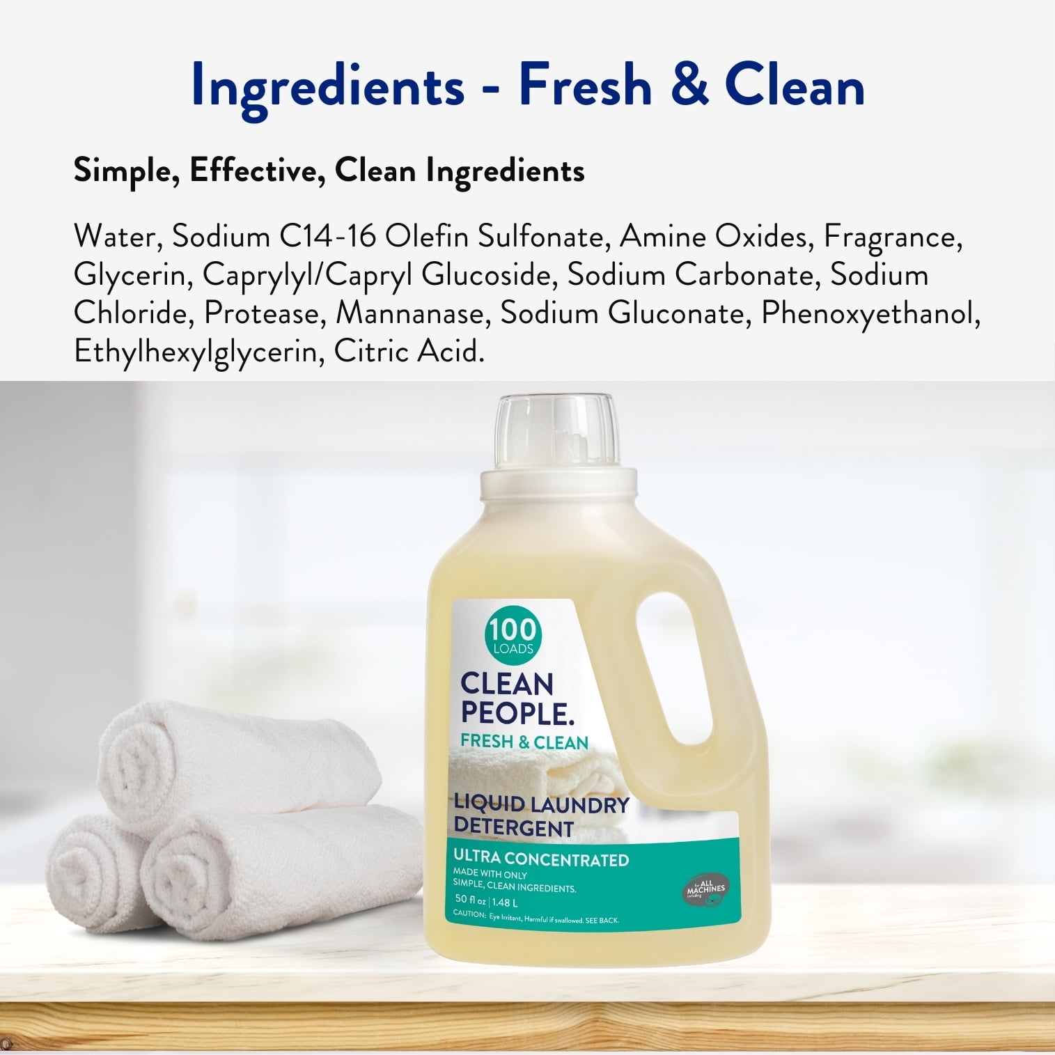 Clean People Liquid Laundry Detergent, Safer Ingredients, Fresh Scent, 200 Load