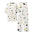 thumbnail image 4 of VISALY Women Pajama Sets Soft Sleepwear Cotton Linen Loungewear Print Two Piece Pajama Set Loose Fit Half Sleeve Blouses Long Pants White M, 4 of 5