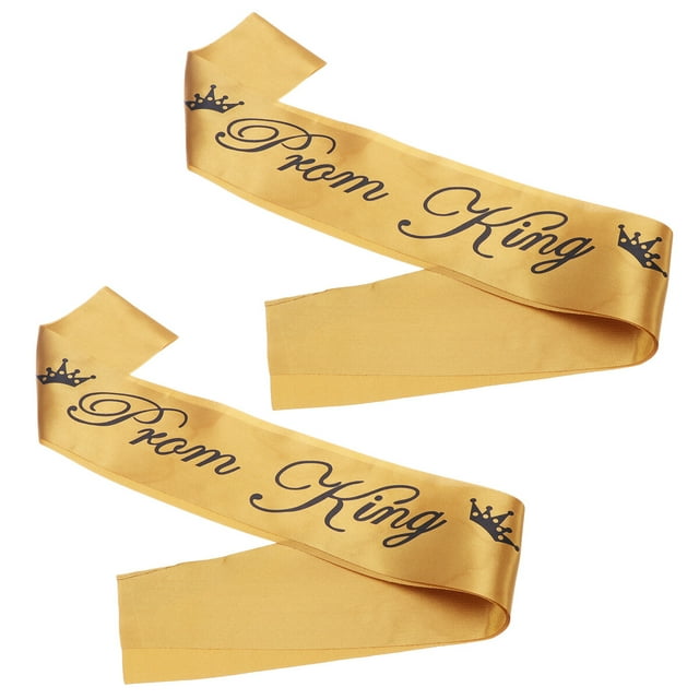 2pcs Golden Ribbon Prom King Letters Party Etiquette Shoulder Strap Bachelor Party Halloween Graduation Ball Supplies