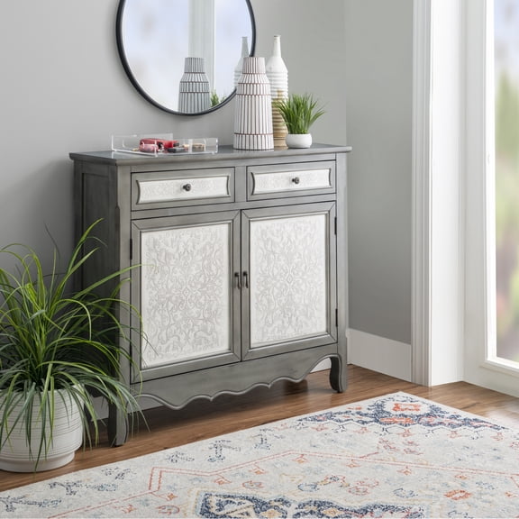 Haverhill 2-Door 2-Drawer Console Table with Shelves, Gray