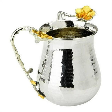 Classic Touch Wash Cup Hammered Stainless Steel - Silver Frangipani Flowers