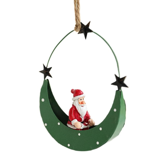 CAIROYAR Adorno colgante de hierro para árbol de Navidad, barco lunar, muñeco de nieve, Papá Noel R3