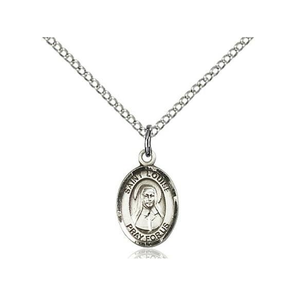 Sterling Silver St. Louise de Marillac Pendant 1/2 x 1/4 inches with Sterling Silver Lite Curb Chain
