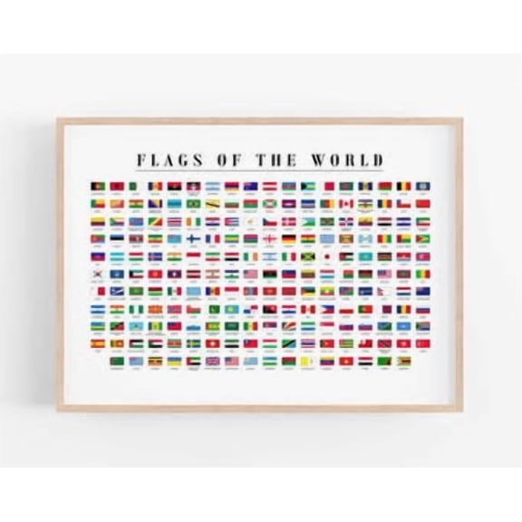 Kiloa Flags of the World Educational Classroom Wall Art Poster, 8x12 UNFRAMED