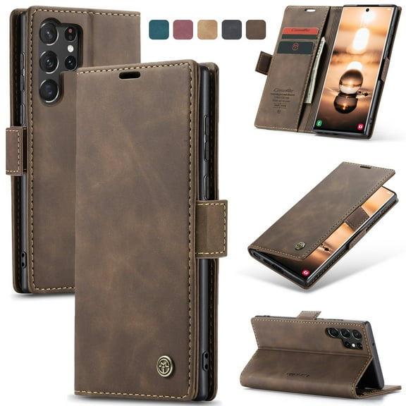 Galaxy S23 Ultra 5G Wallet Case, TECH CIRCLE PU Leather Flip Folio Case with Card Holders RFID Blocking Kickstand Shockproof TPU Inner Shell Phone Cover for Samsung Galaxy S23 Ultra 6.8" 2023,Coffee