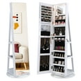 thumbnail image 1 of Giantex 360° Swivel Jewelry Armoire with Full-Length Mirror and 3-Color LED Lights, White, 1 of 10