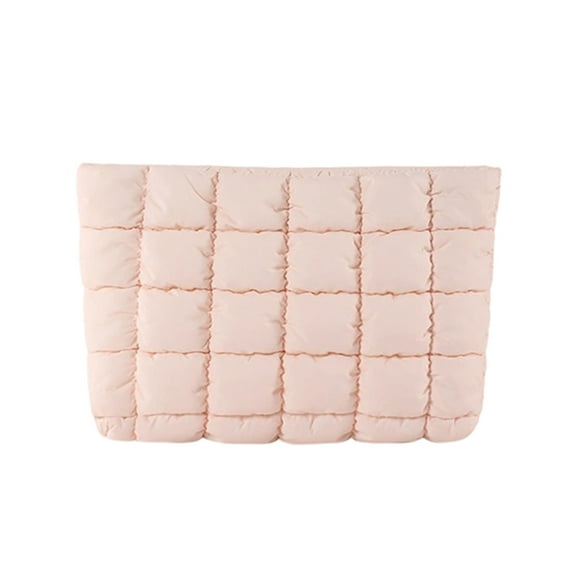 Solid Color Checkered Down Cosmetic Bag - Versatile, Stylish, and Practical Makeup Organizer for Travel, Shopping, and Daily Use