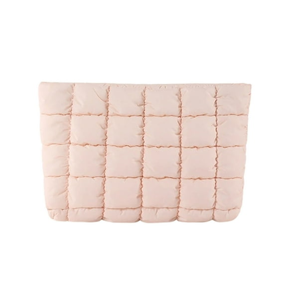 Quilted Down Nylon Cosmetic Bag | Solid Color Checkered Makeup Organizer | Durable Soft Puff Style | Zipper Closure | Travel Toiletry Purse | 10.43x6.5x2.17 in | 1 Pack