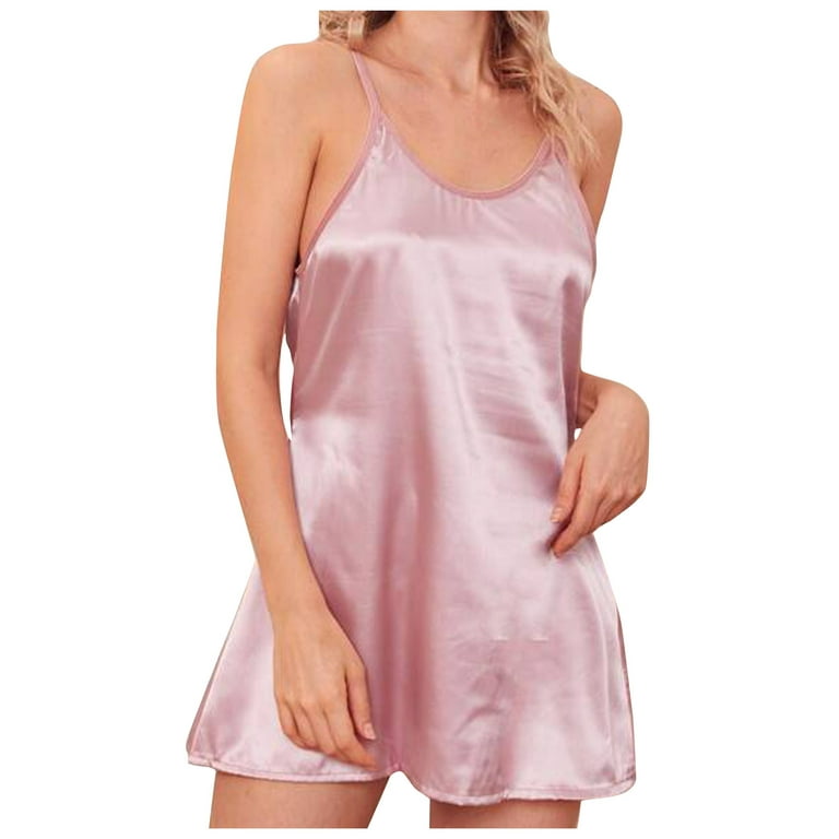 RPVATI Women Sexy Full Slip Lingerie Solid Nightgown Satin Bodydoll 