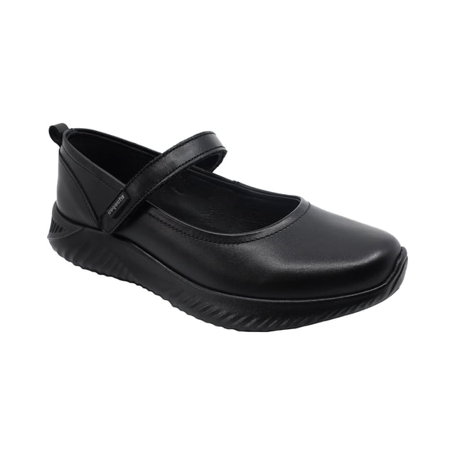 Zapato escolar coqueta para niña en piel negro Saturno con tira de contacto