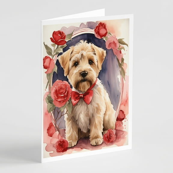 Wheaten Terrier Valentine Roses Greeting Cards Pack of 8 7 in x 5 in