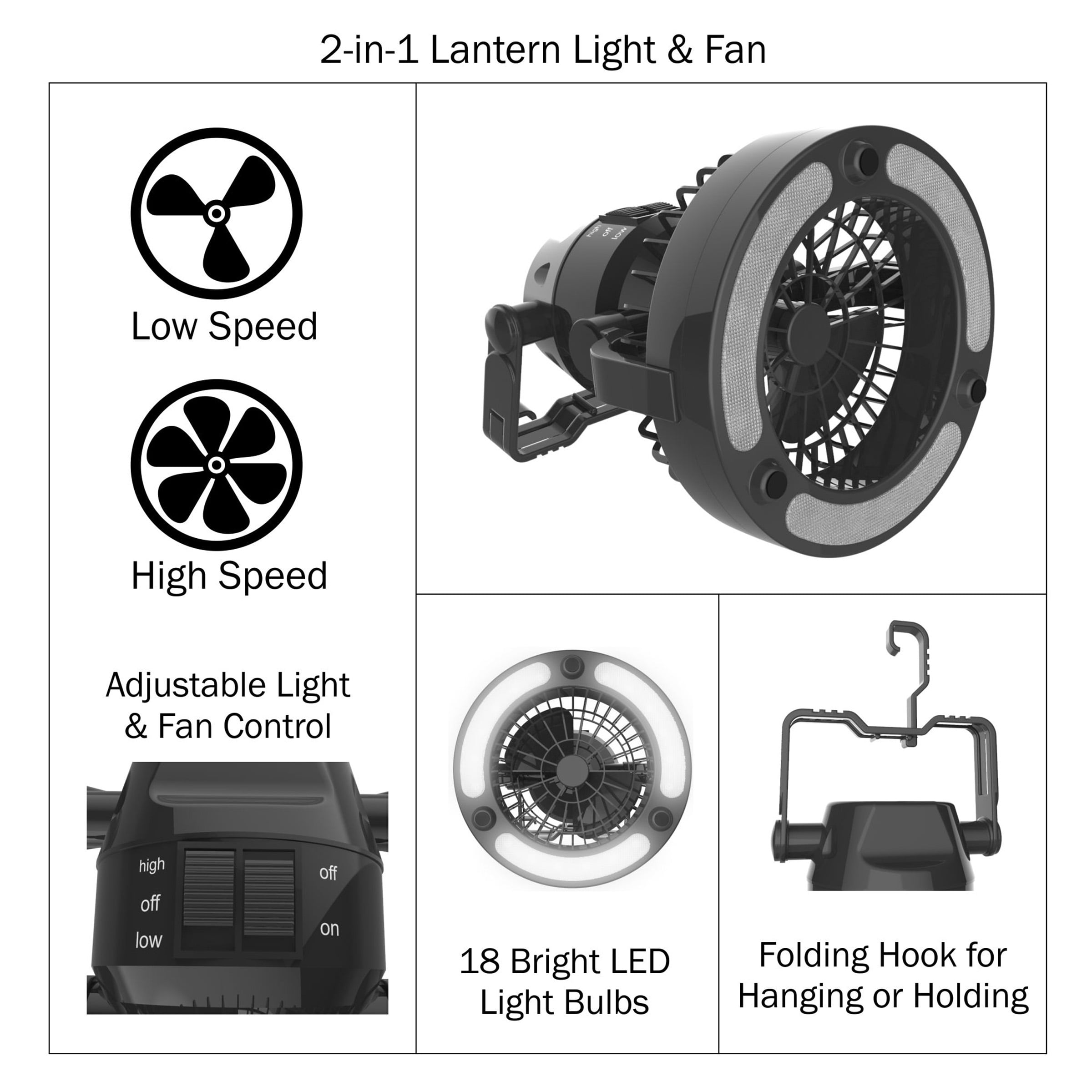 Portable 2 in 1 LED Camping Lantern with Ceiling Fan by Wakeman