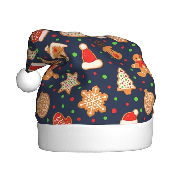 Kowoue Holiday Gingerbreads Pattern Santa Hat Christmas Hats for Adults, Holiday Unisex Velvet Comfort Xmas Hat for Women Men