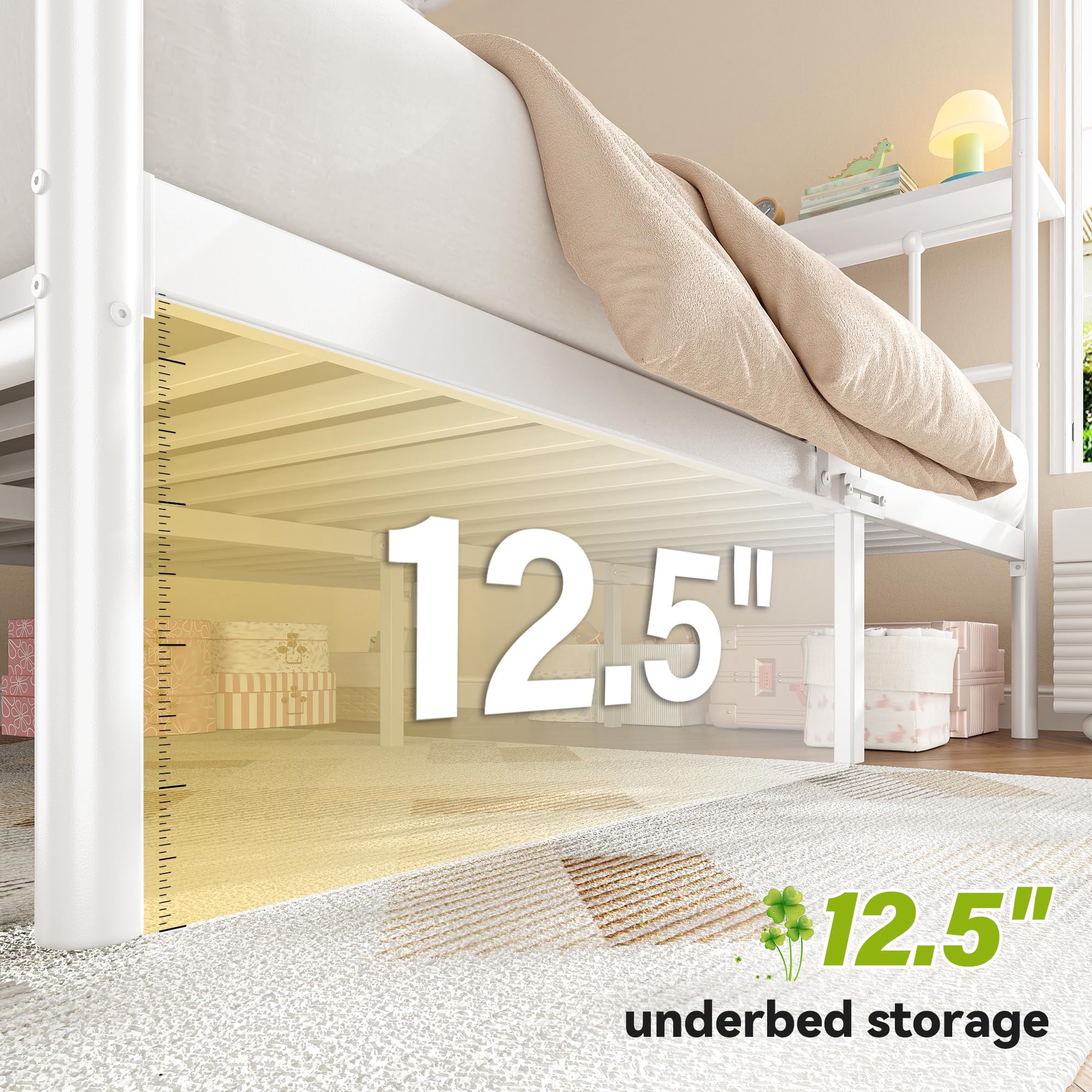 EnHomee Queen Size Canopy Bed Frame with Headboard Canopy Metal Bed Frame with 4 Removable Posts Platform Metal Canopy Bed, Curtain Not Included, White