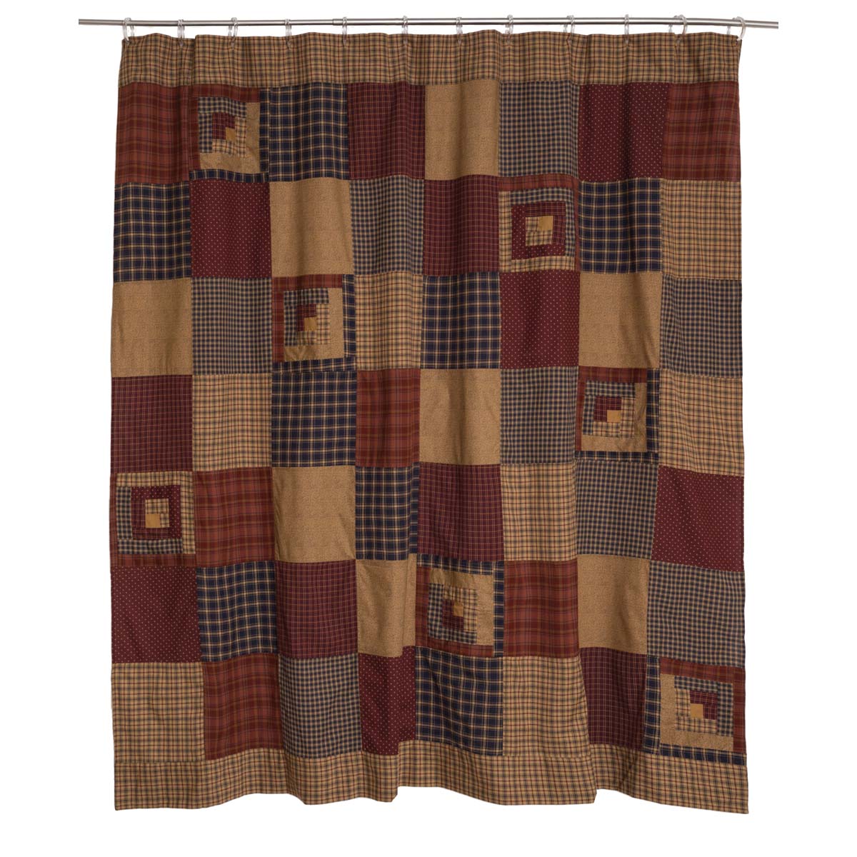 VHC Brands Dawson Star Rustic Shower Curtain – 72x72 Cotton Patchwork In Brown/Tan/Red