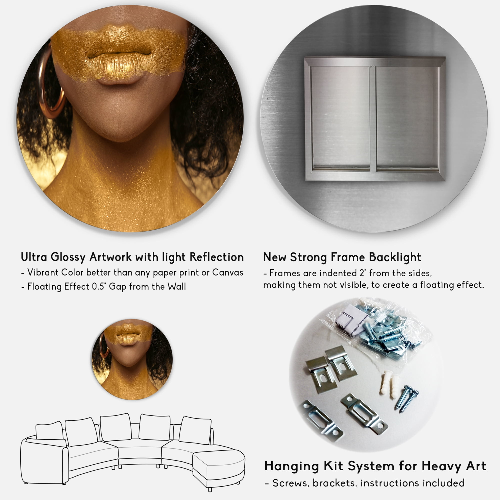 Afro American Girl With Golden Paint on Body 29 in x 29 in Photography Canvas Art Print, by Designart
