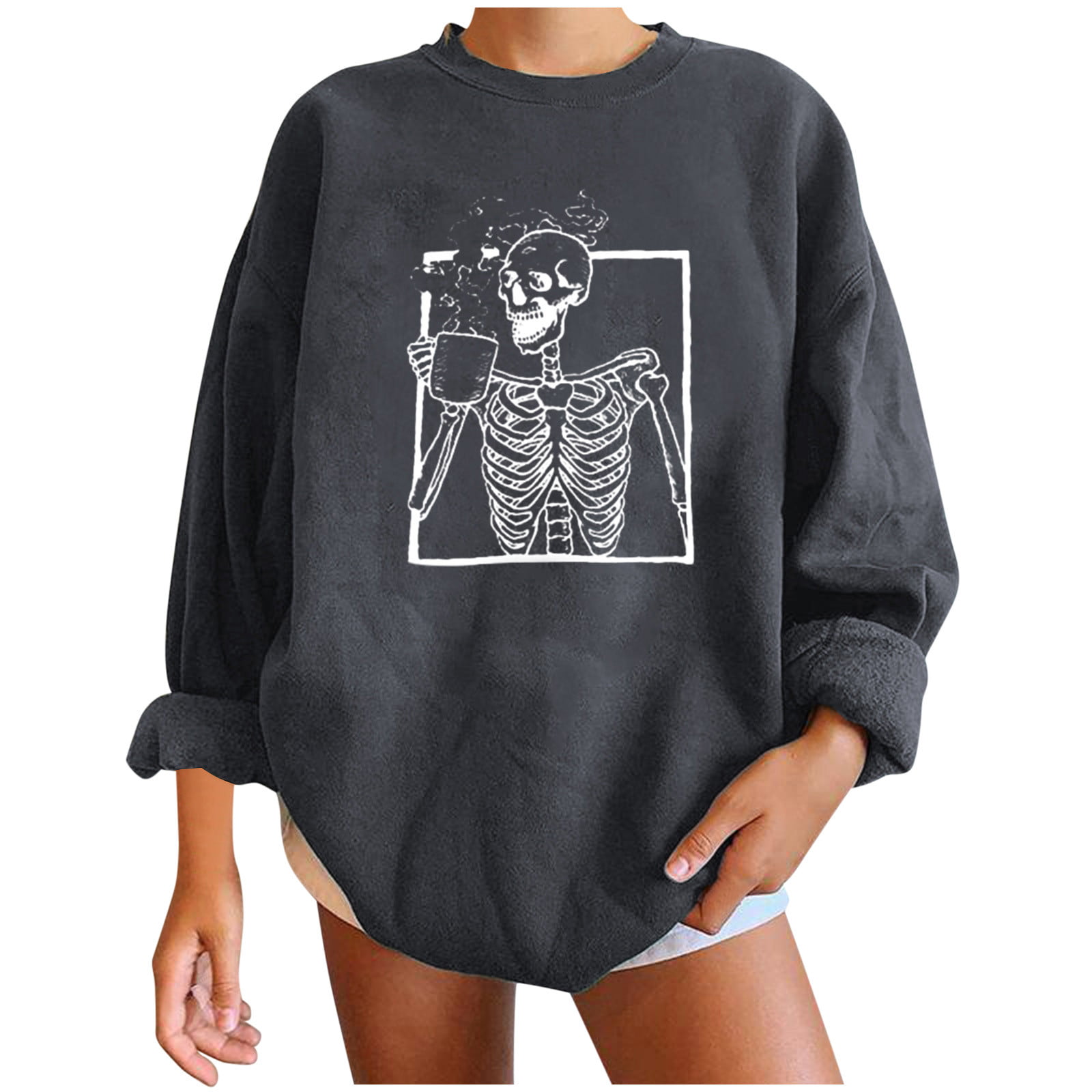 Halloween Shirts for Womens Plus Size Tops Pumpkin Skeleton Hands Sweatshirt Long Sleeve Loose Blouse Crewneck Tunic 