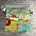 thumbnail image 2 of Ambesonne Cartoon Quilted Coverlet 3 Pcs, Savannah Animals Colorful, Queen Size, Multicolor, 2 of 2