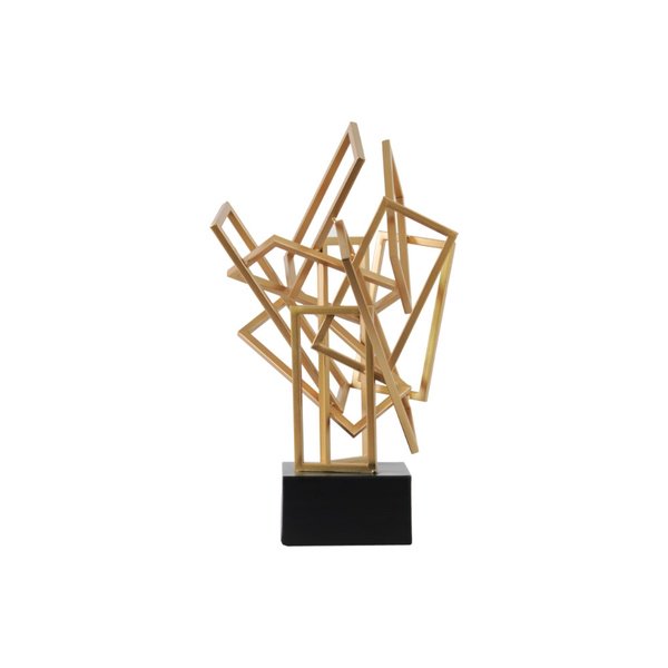 Sculpture en Cascade de Métal sur Base Carrée, Enduit d'Or